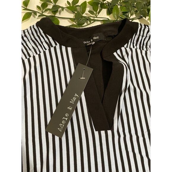 Adele & May Striped Black & White Short Sleeve Blouse Size L - Picture 5 of 10
